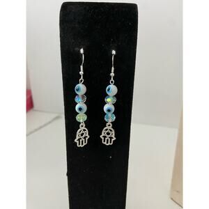 hamsa earrings silver tone